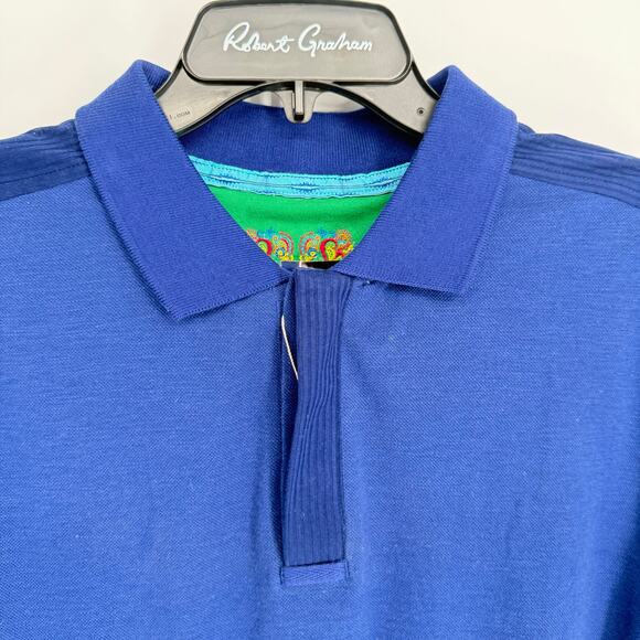 Robert Graham Short Sleeve Knit Polo Shirt Solid Navy Blue L - Picture 5 of 5